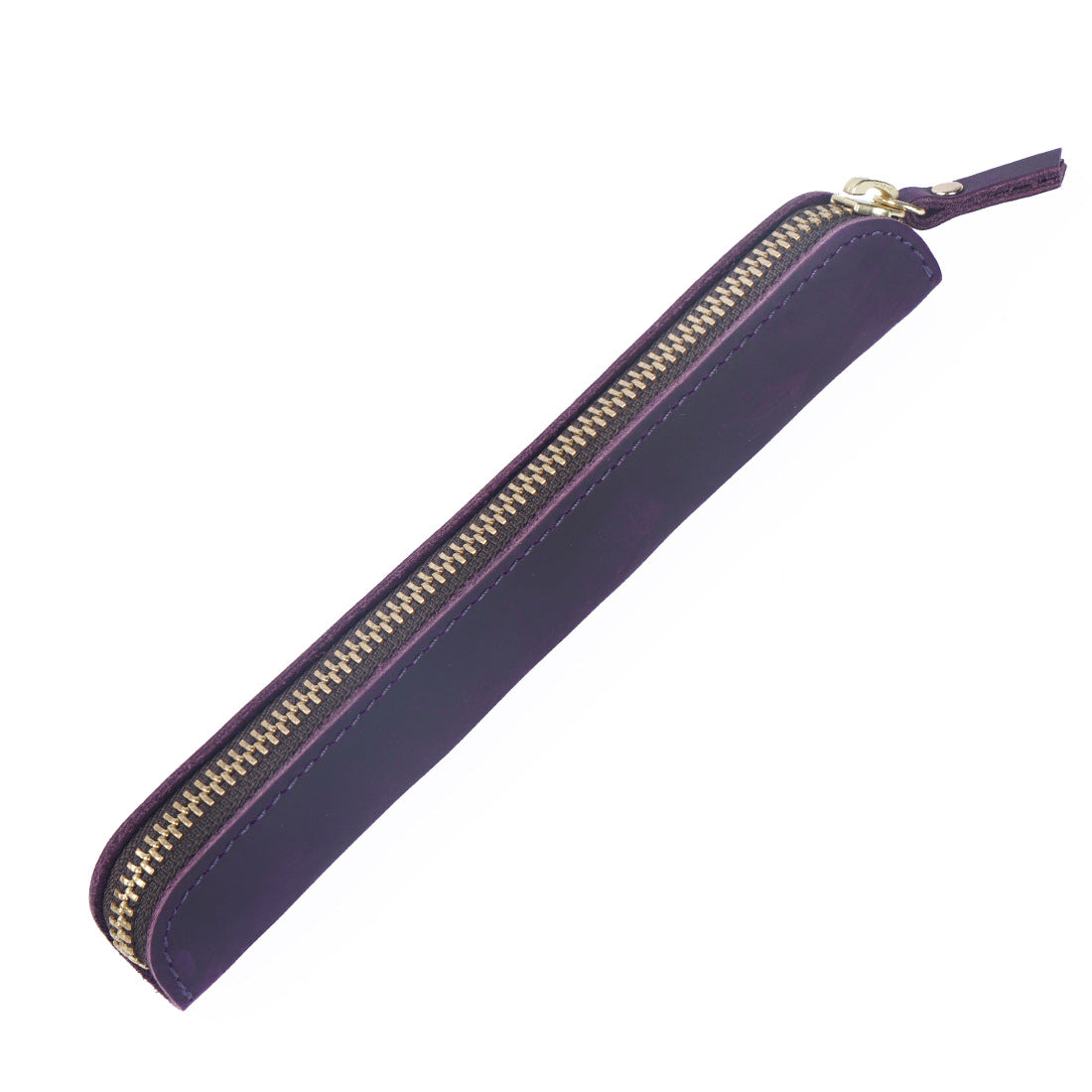 Retro Simple Cowhide Zipper Mini Pencil Case