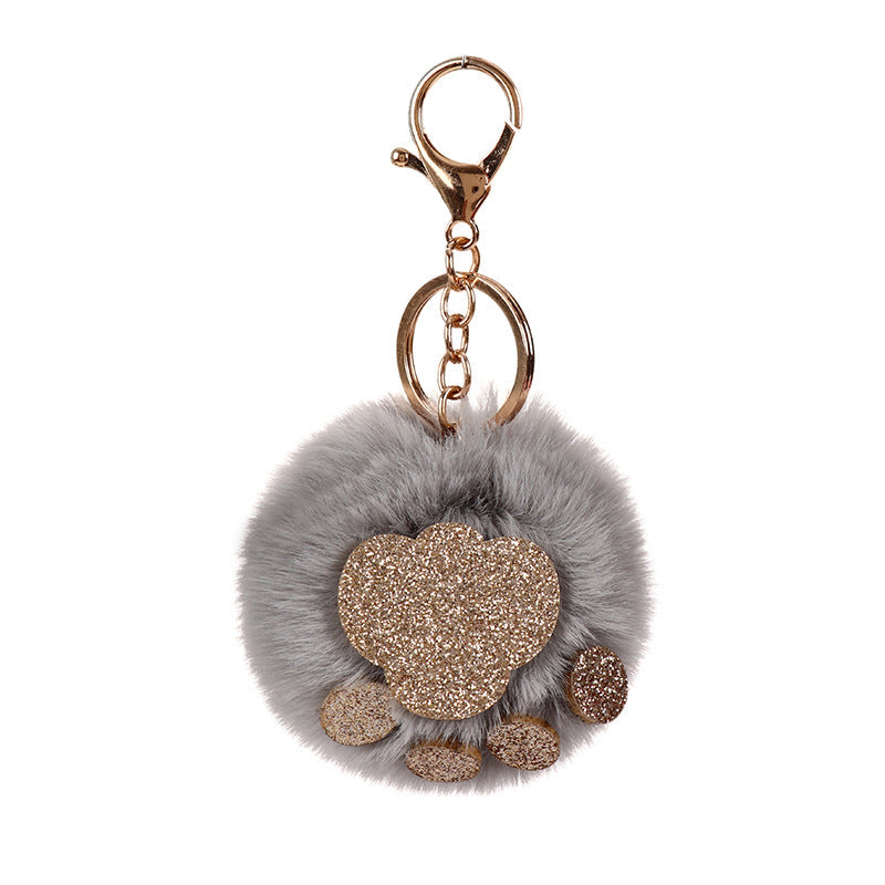 Sequin Cat Claw Shaped Fur Ball Keychain