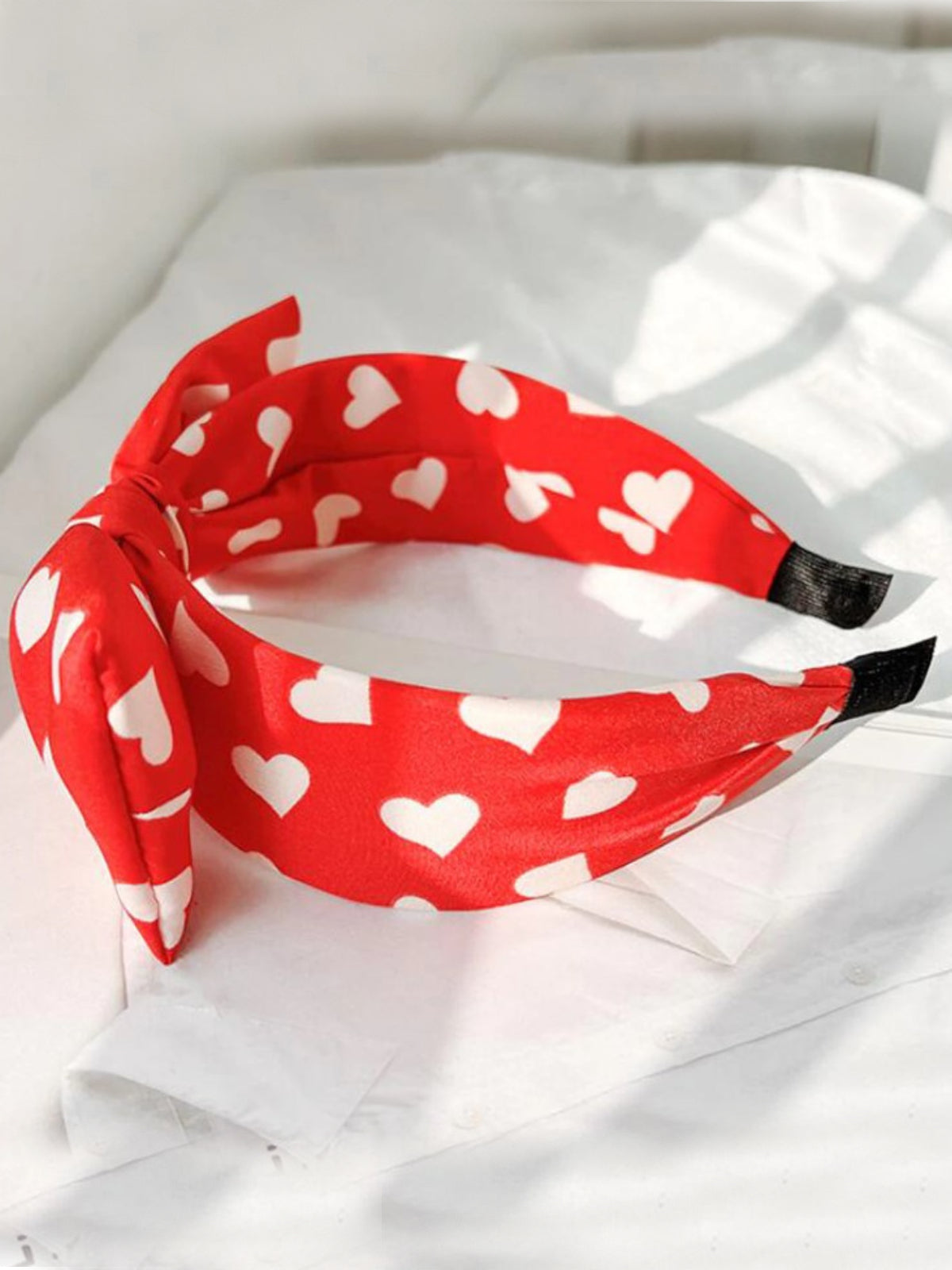 Joyful Days Red Heart Print Bow Headband