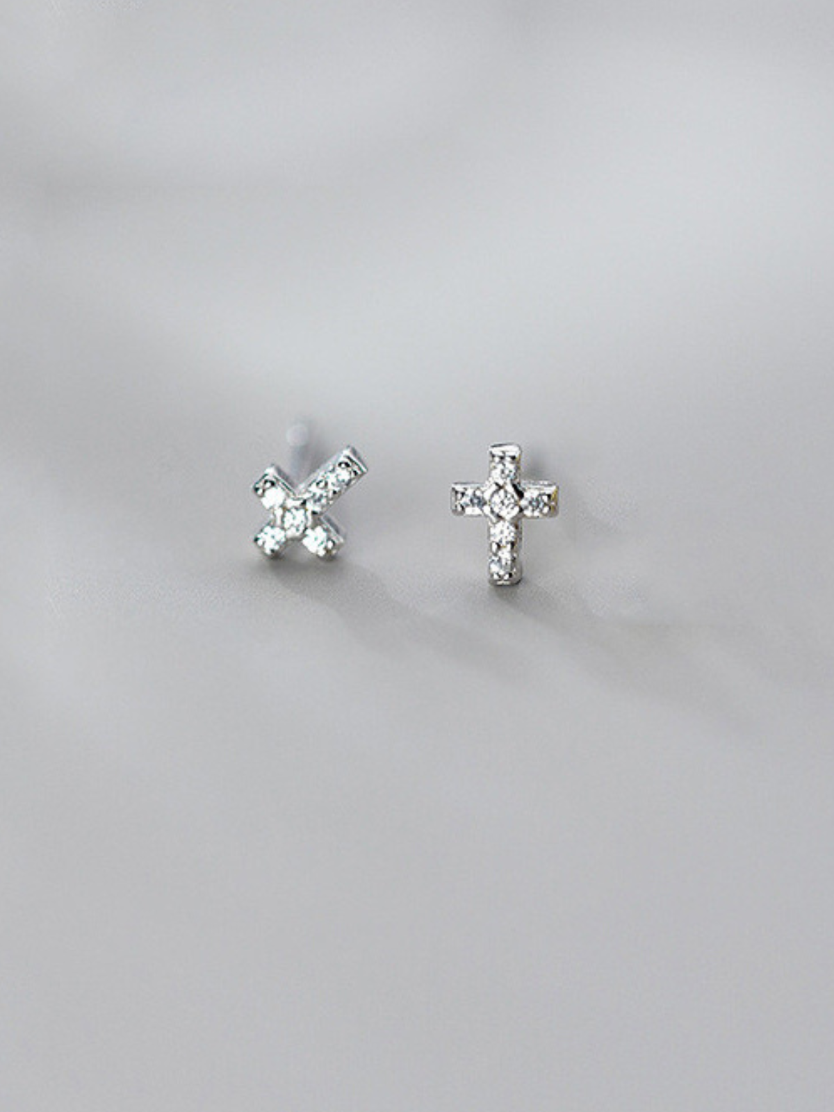 Girl's 925 Silver Diamond Set Cross Earrings