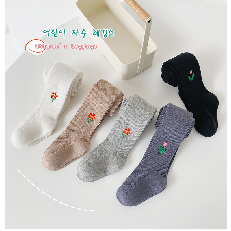 Girls Embroidered Muslin&Ribbed Accessories Socks