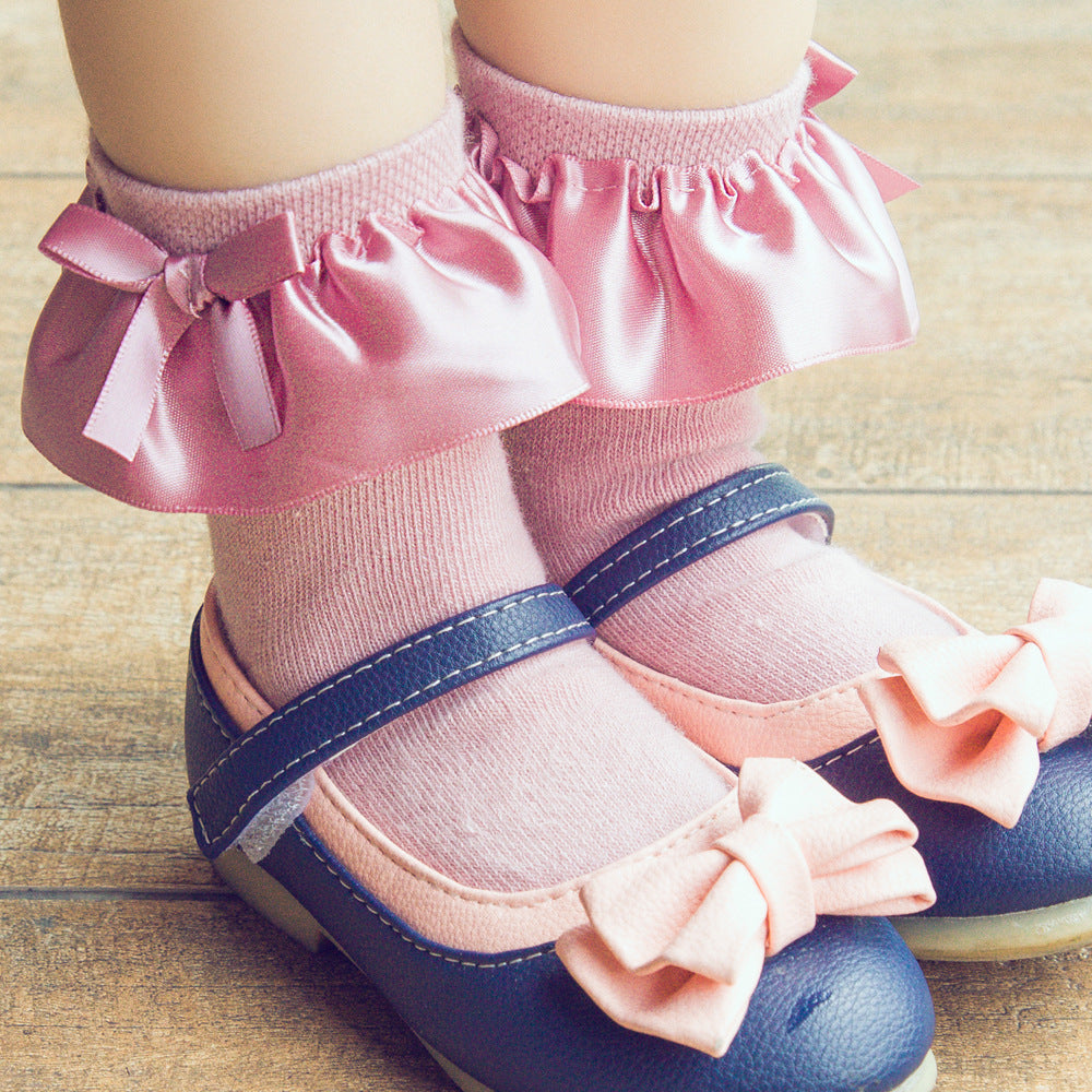 Girls Solid Color Bow Accessories Socks