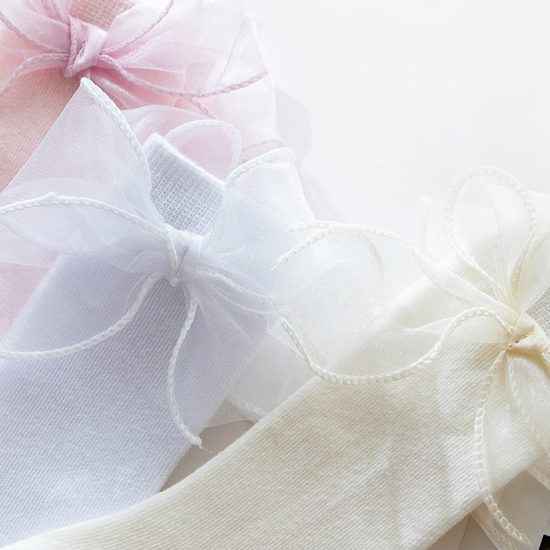 Baby Kid Girls Solid Color Bow Accessories Socks