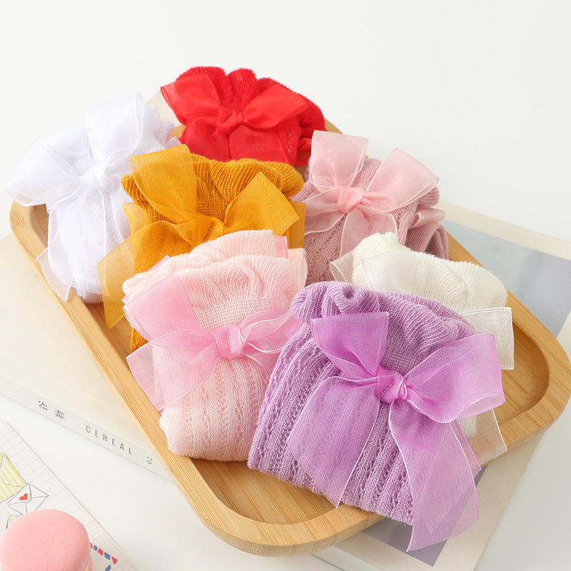 Baby Girls Solid Color Bow Accessories Socks