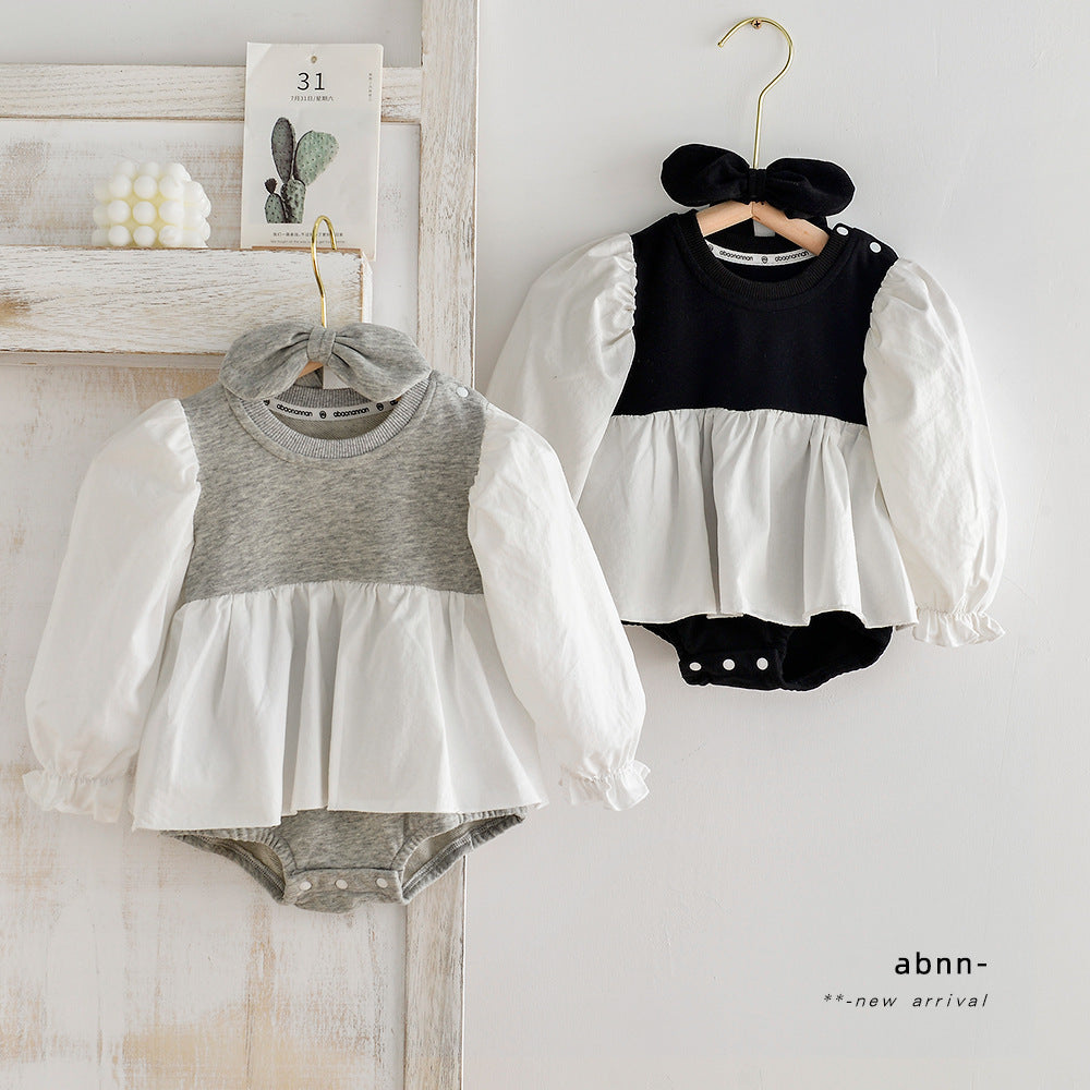 Baby Girls Color-blocking Rompers Headwear