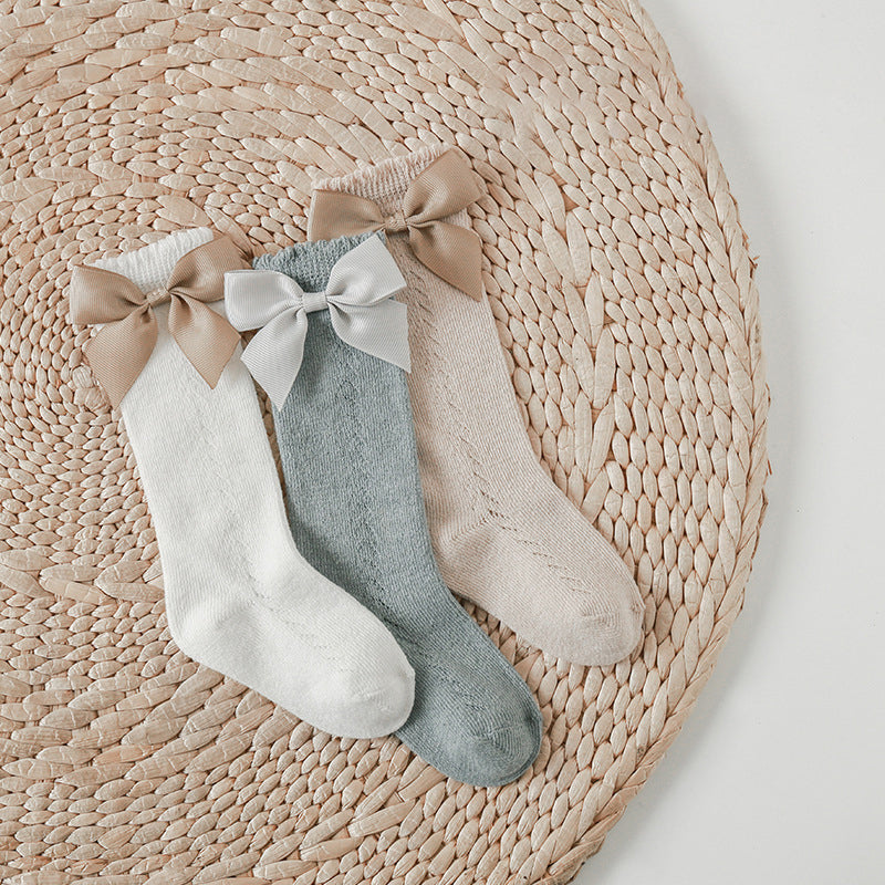 Baby Kid Girls Solid Color Bow Accessories Socks