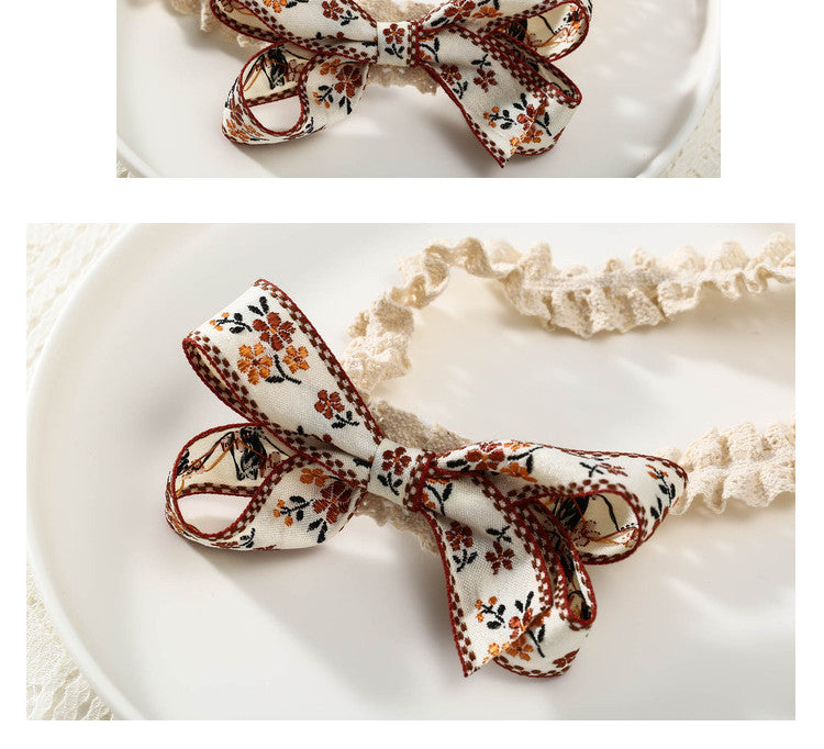 Girls Flower Bow Lace Embroidered Accessories Headwear