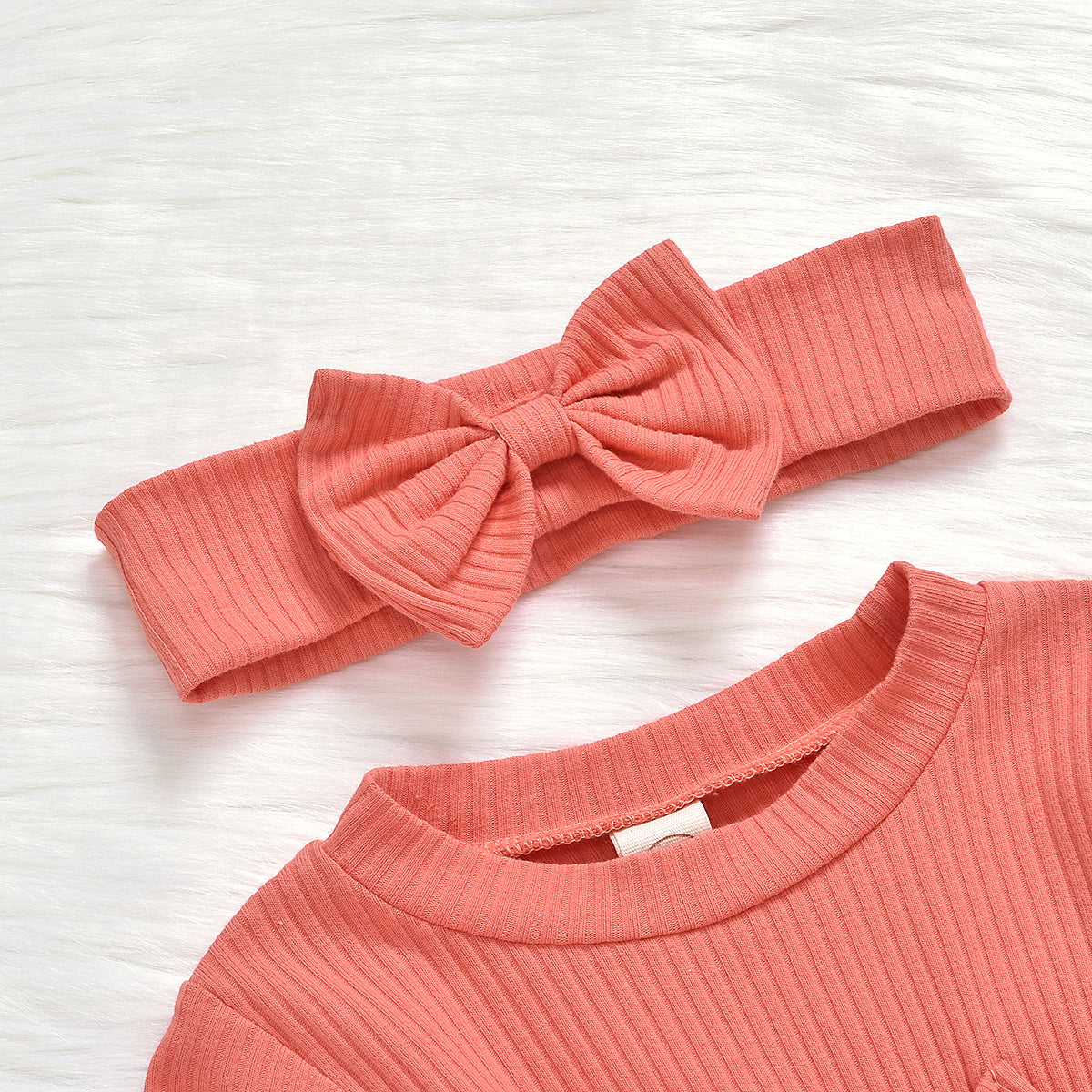 Baby Girls Solid Color Bow Muslin&Ribbed Rompers Accessories Headwear Wholesale 22062214