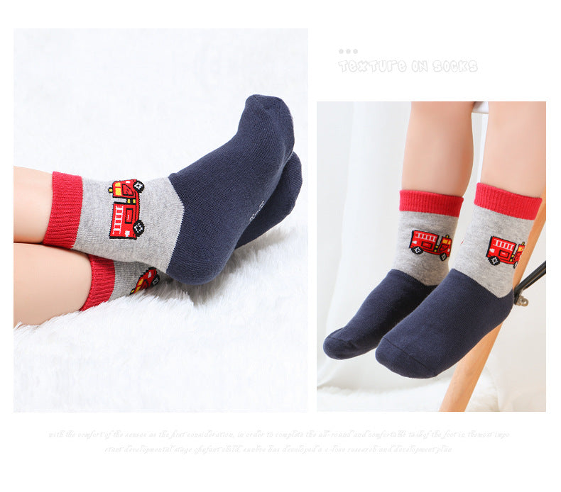 5 Pairs Baby Kid Boys Striped Car Accessories Socks