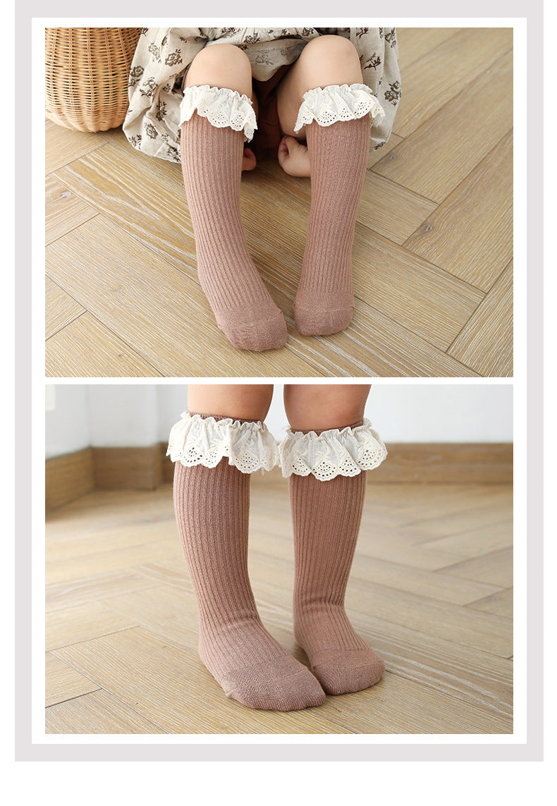 Girls Embroidered Muslin&Ribbed Accessories Socks Wholesale 22083148
