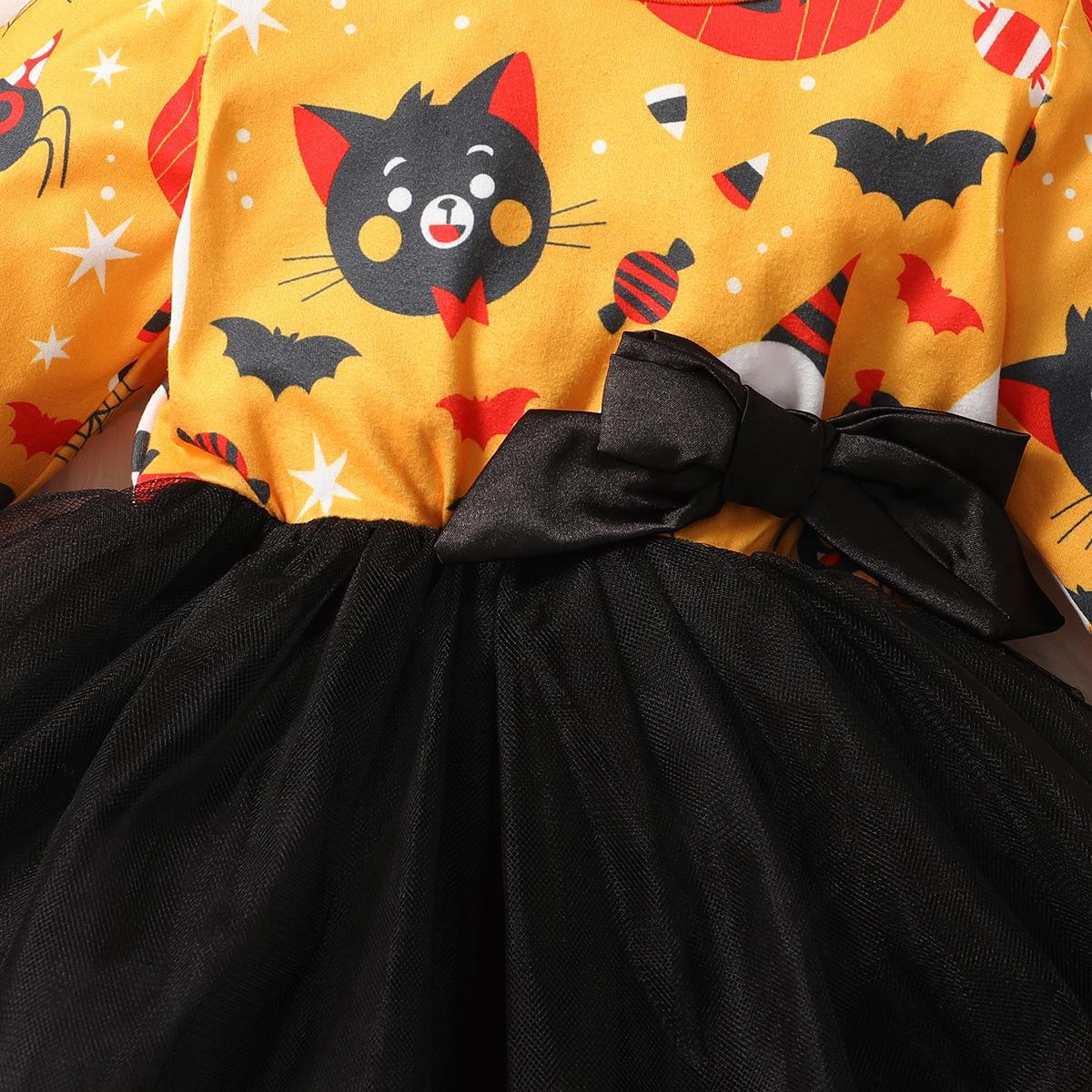 Baby Kid Girls Color-blocking Cartoon Lace Print Halloween Dresses Wholesale 221101372