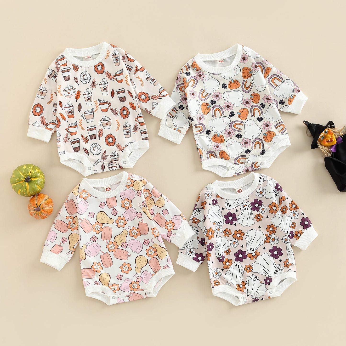 Baby Girls Flower Cartoon Print Halloween Rompers