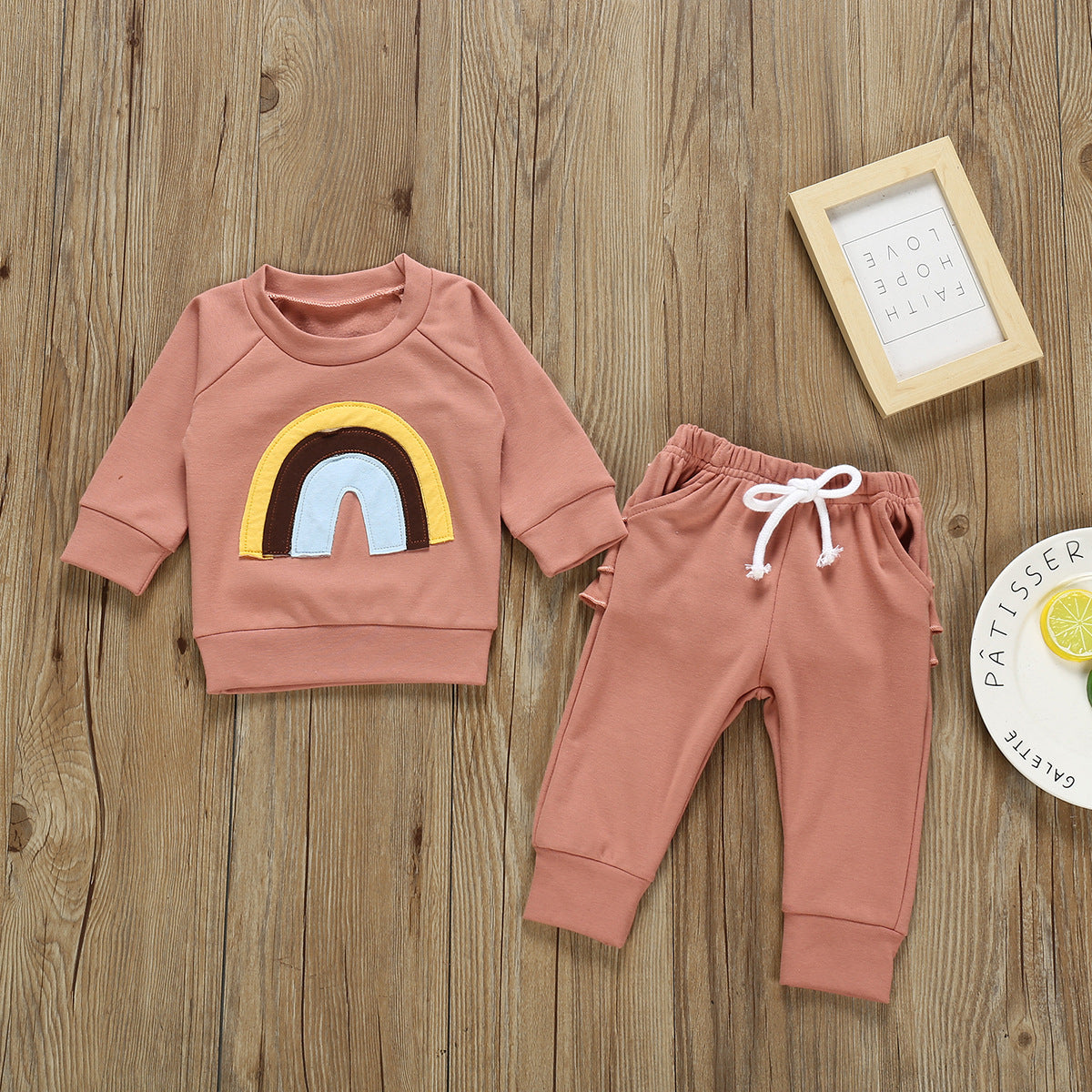 Wholesale Kids Cotton Colorful Long Sleeve Trousers Set Baby Clothes