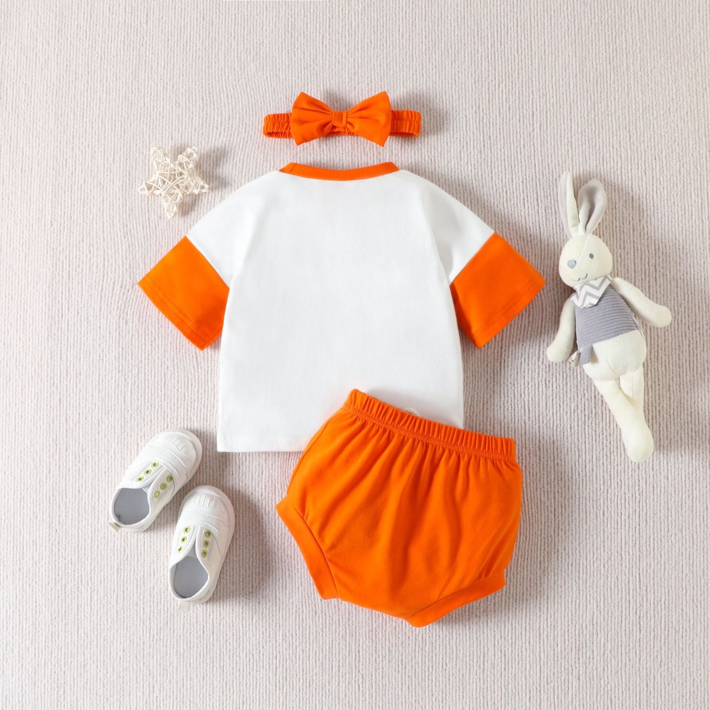 3 Pieces Set Baby Girls T-Shirts Solid Color Shorts Bow Headwear