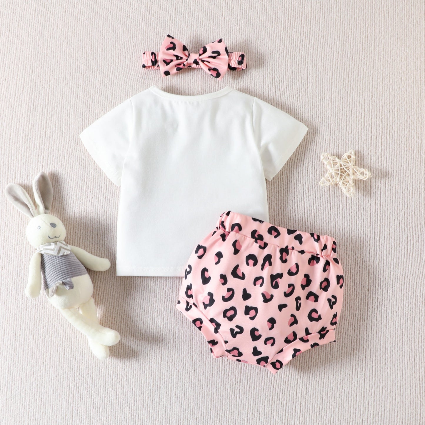 3 Pieces Set Baby Girls T-Shirts Polka dots Shorts And Bow Headwear