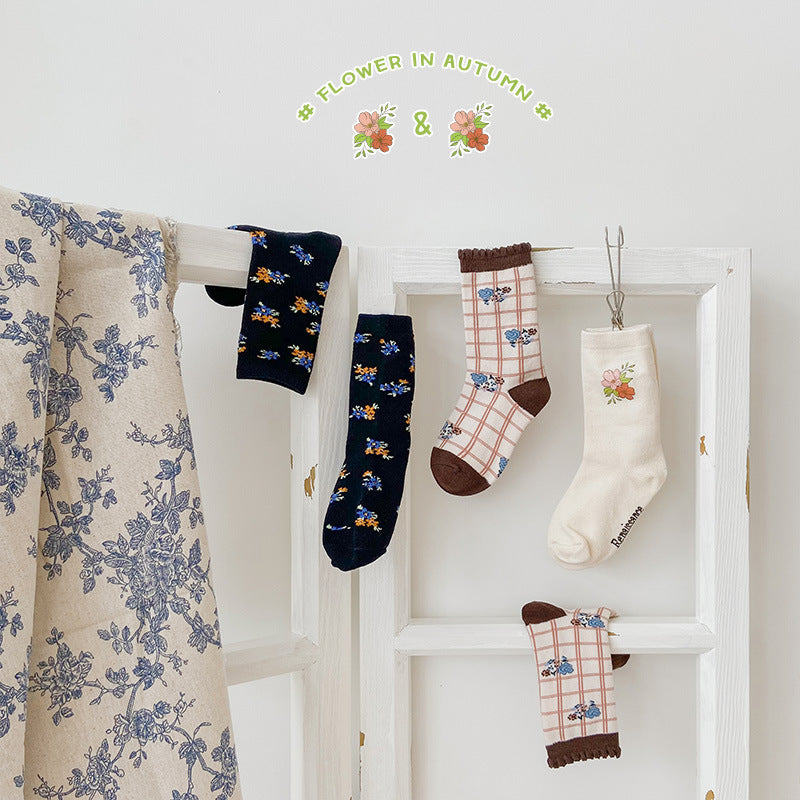Girls Flower Checked Accessories Socks