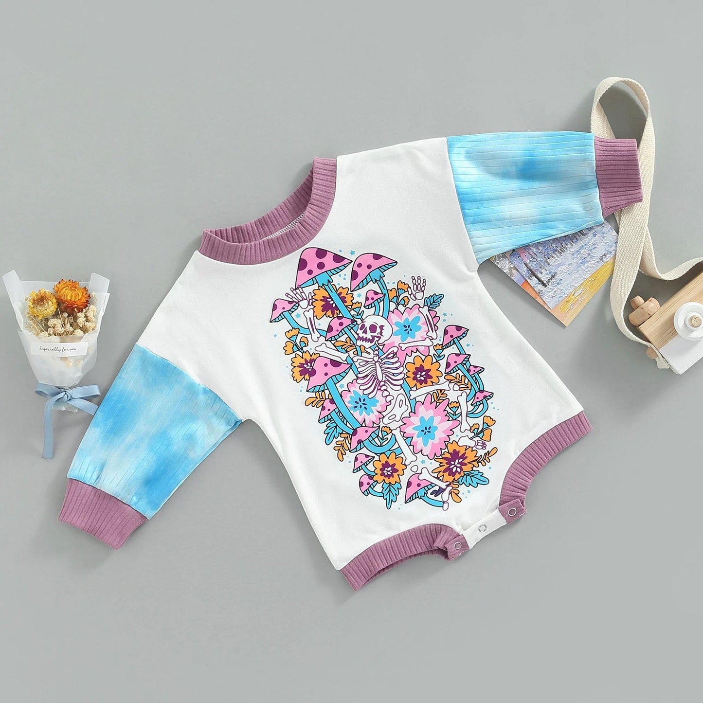 Baby Girls Letters Color-blocking Print Halloween Rompers