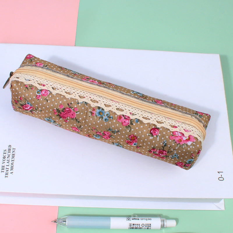 Canvas Retro Flower Dot Pen Bag Pencil Bag