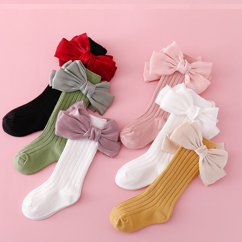 Baby Kid Girls Solid Color Bow Accessories Socks Wholesale
