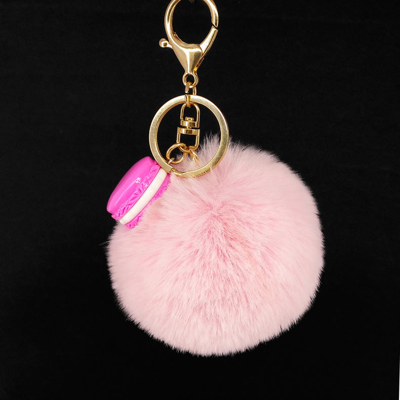 Alloy Macaron Hair Ball Keychain