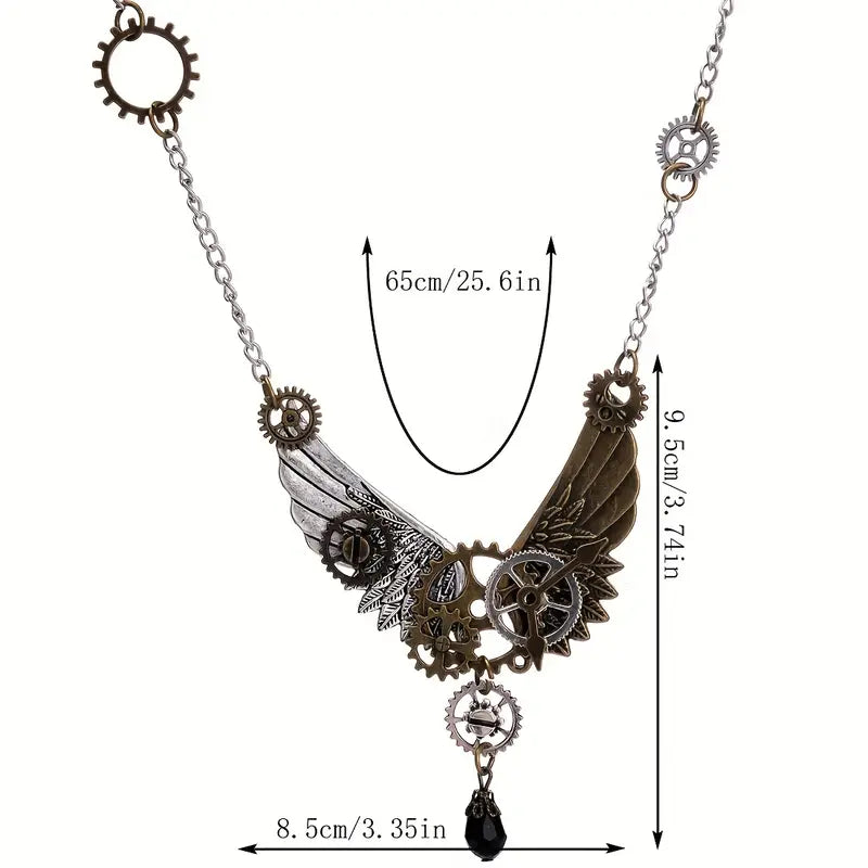 Halloween Steampunk Style Gear Wings Necklace