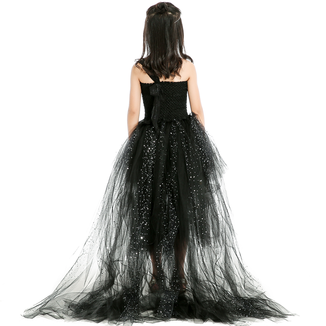 Black Starry Girls Party Trailing Tulle Dress
