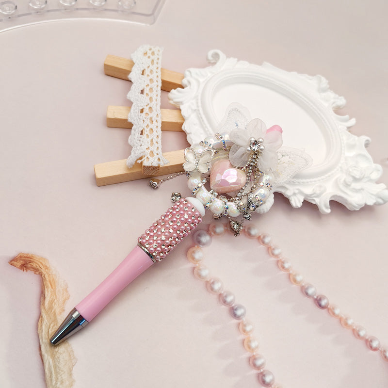 Beaded Pen Butterfly Pearl Rhinestone Lace Pen Handmade
