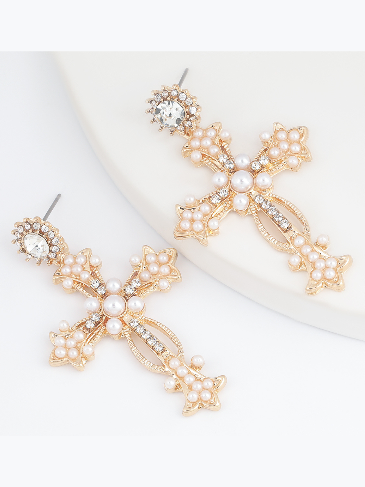 Worship and Praise Pearled Cross Earrings