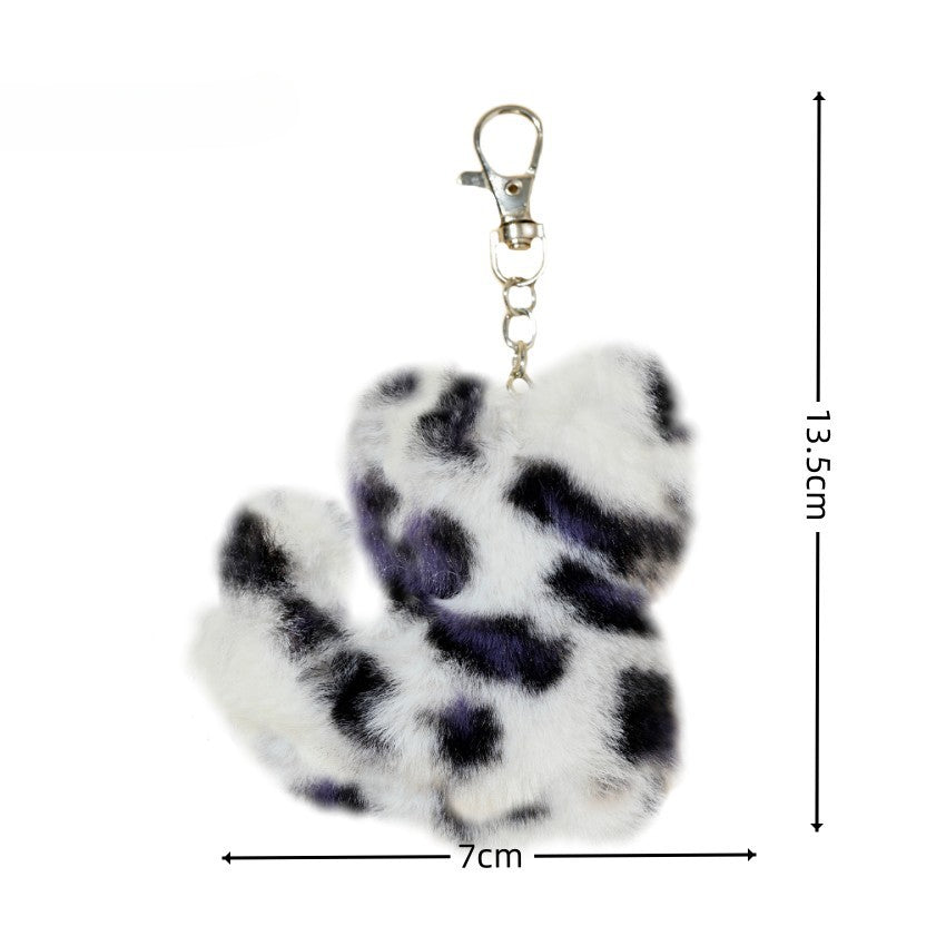 Leopard Patterned Kitten Fur Ball Keychain