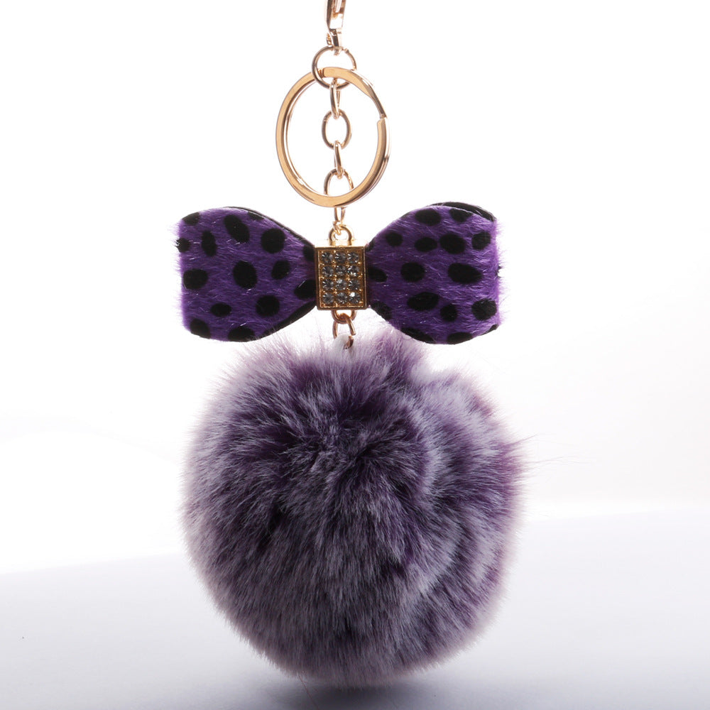 Plush Leopard Diamond Bow Keychain