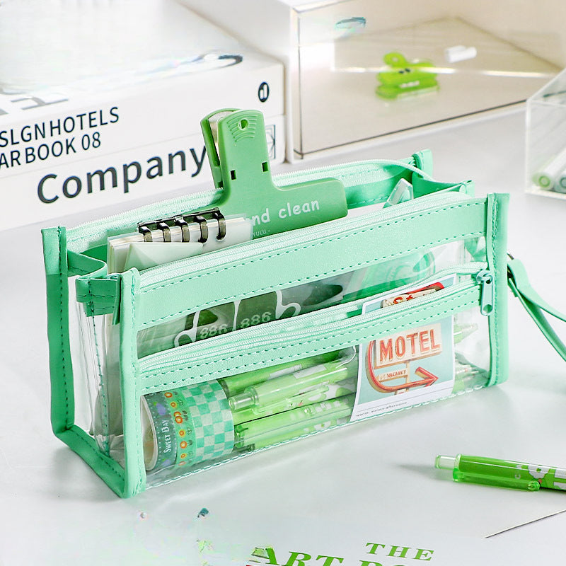 Four-layer Transparent Leather Pencil Bag