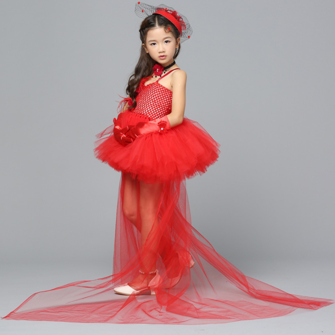 Trailing Red Pop Princess Halloween Tulle Costume Dress Set