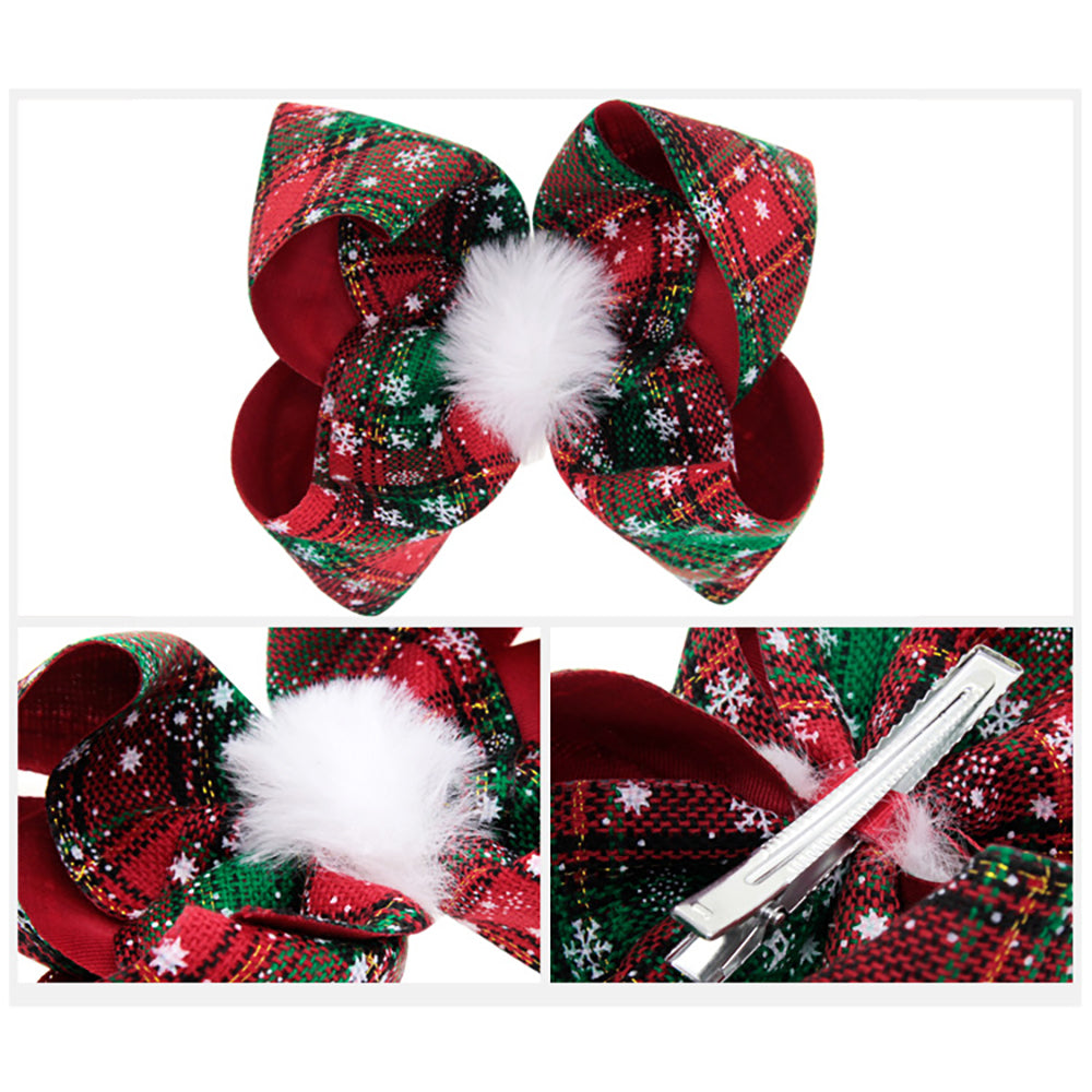 Girls Checked Bow Print Christmas Accessories