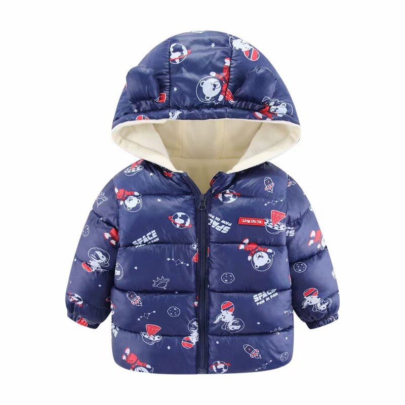 Space Toon Pattern Pink Hooded Parka Jacket