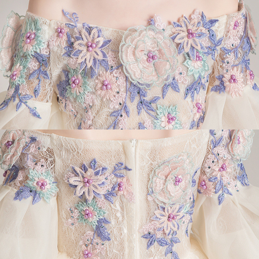 Off Shoulder Floral Design Elegant Formal Party Dress