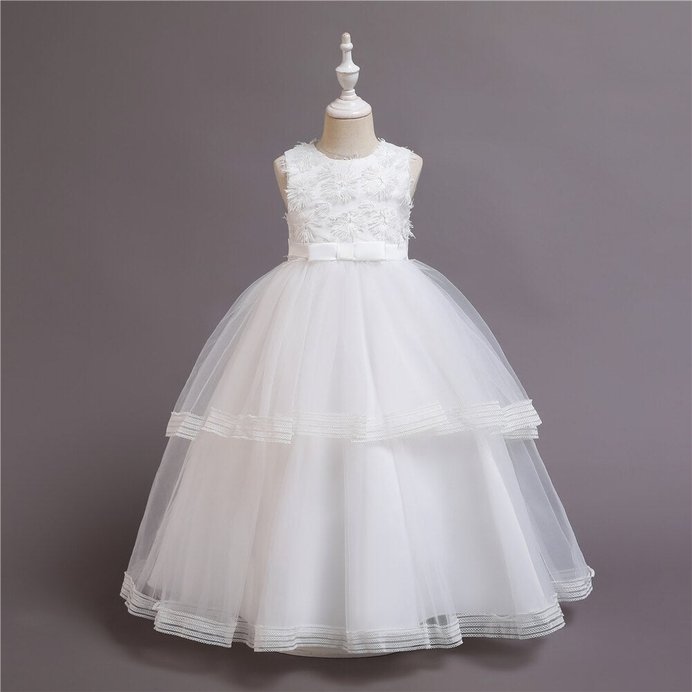 Elegant Blue Floral Petal Wave Princess Party Dress