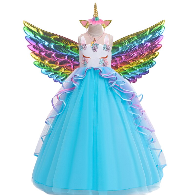 Long Back Ruffles Winged Unicorn Dress