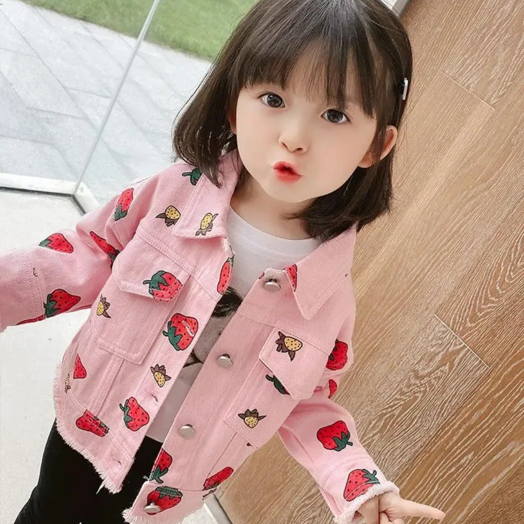Strawberry Pattern Print Denim Jacket