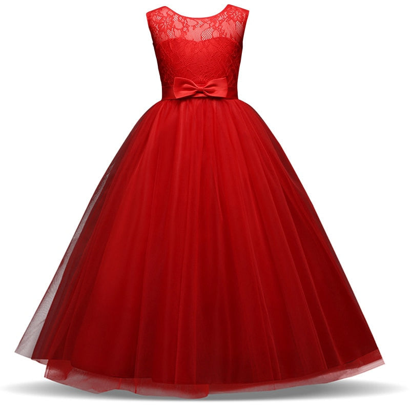 Long Embroidered Flower Girl Wedding Dress