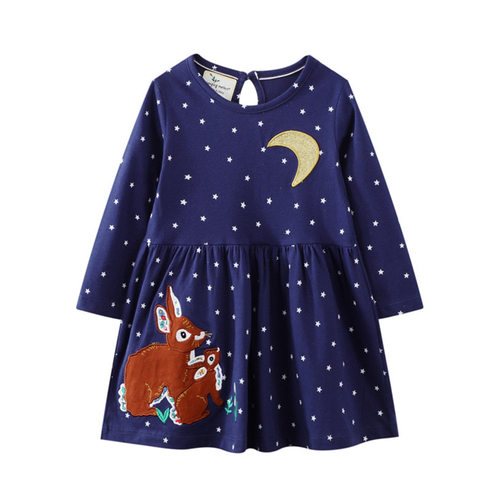 Cute Embroidery Design Patch Long Sleeve Top Dress