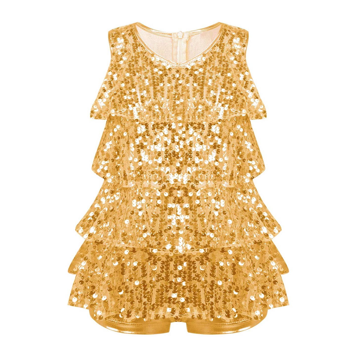 Shiny Sequins Halter Ballet Dance Shorty Unitard Dress