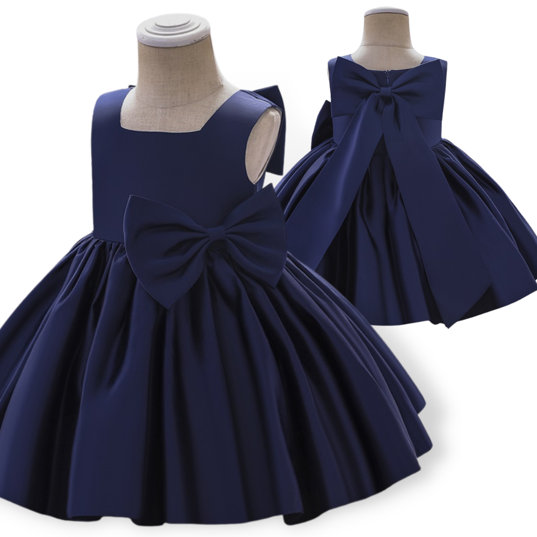 Big Bow Design Silky Baby Girls Sleeveless Party Dress