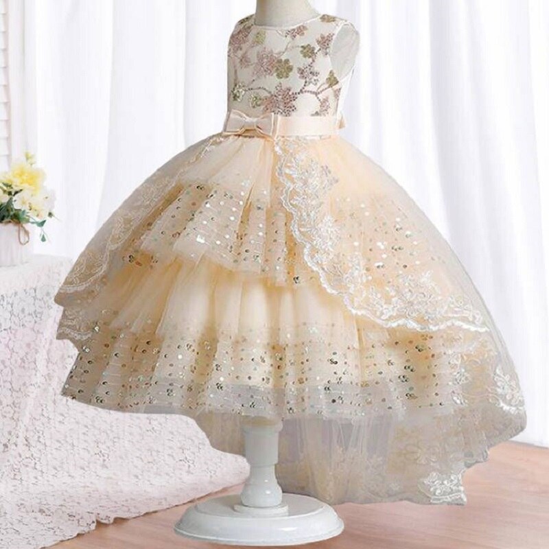 Rose Design Floral Long Back Girls Fashion Party Dress
