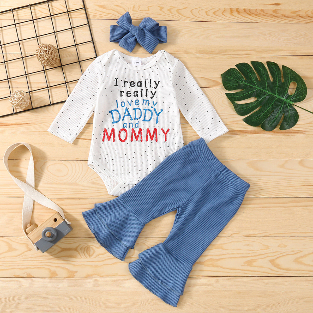 Waffle alphabet printed baby Hathaway three piece set