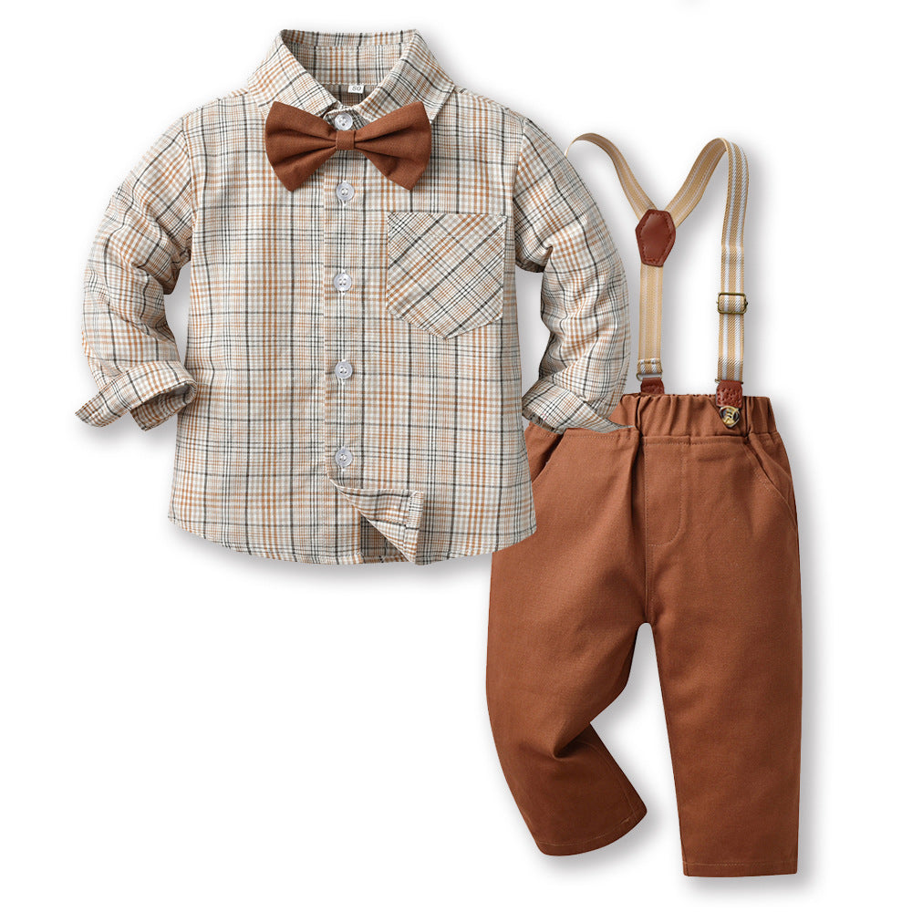 Wholesale Children's Cotton Plaid Long Sleeved Shirt Sets