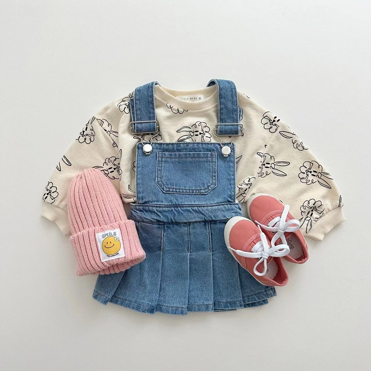 Cotton Children's Waist Denim Vest Skirt Pleated Skirt