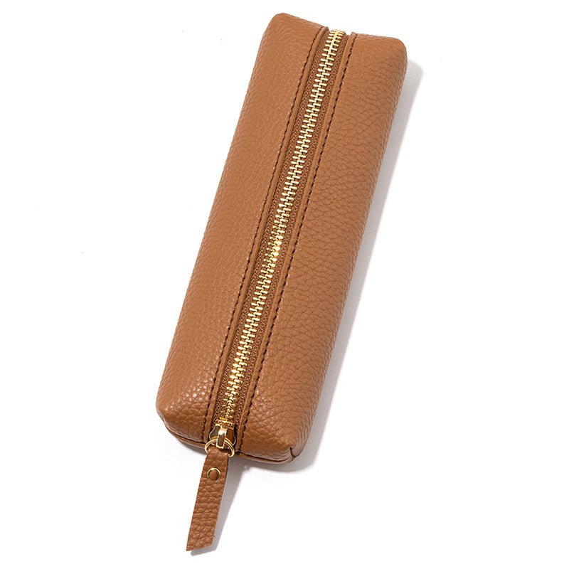 Pebbled Leather Large Capacity Zipper Pen Bag