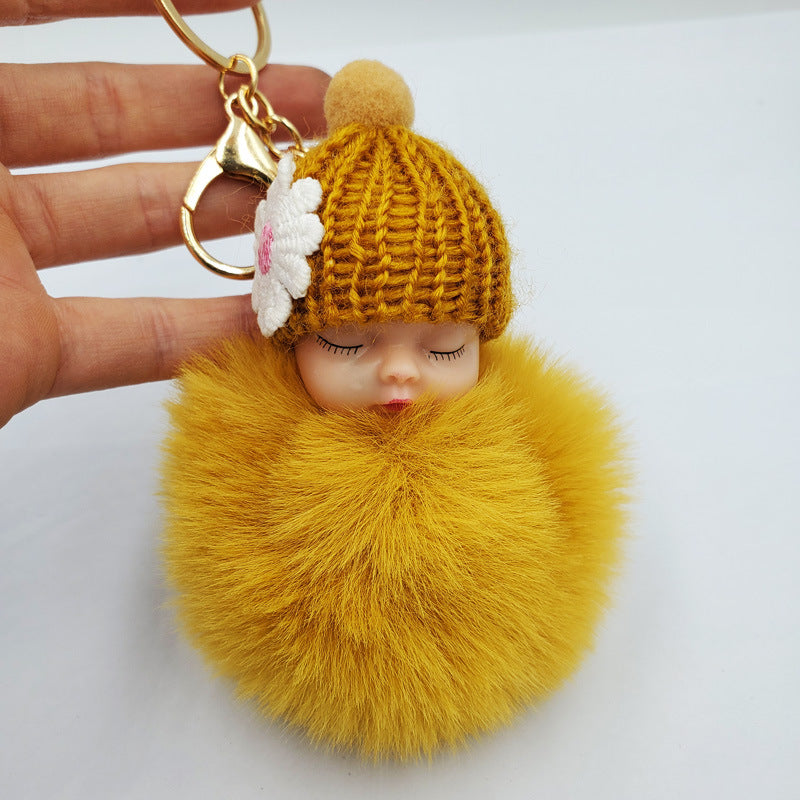 Cute sleeping doll keychain fur ball pendant