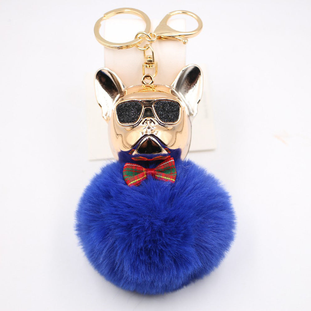 New Creative Sunglasses French Dou Plush Ball Keychain