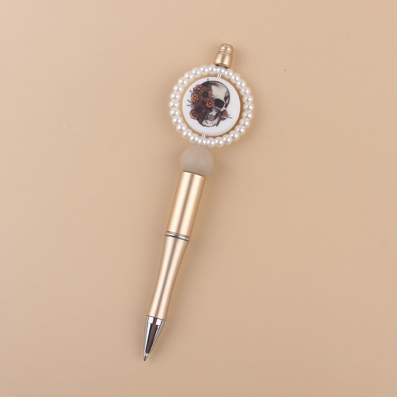 Cartoon Round Print Beaded Gold Silver Plastic Ballpoint